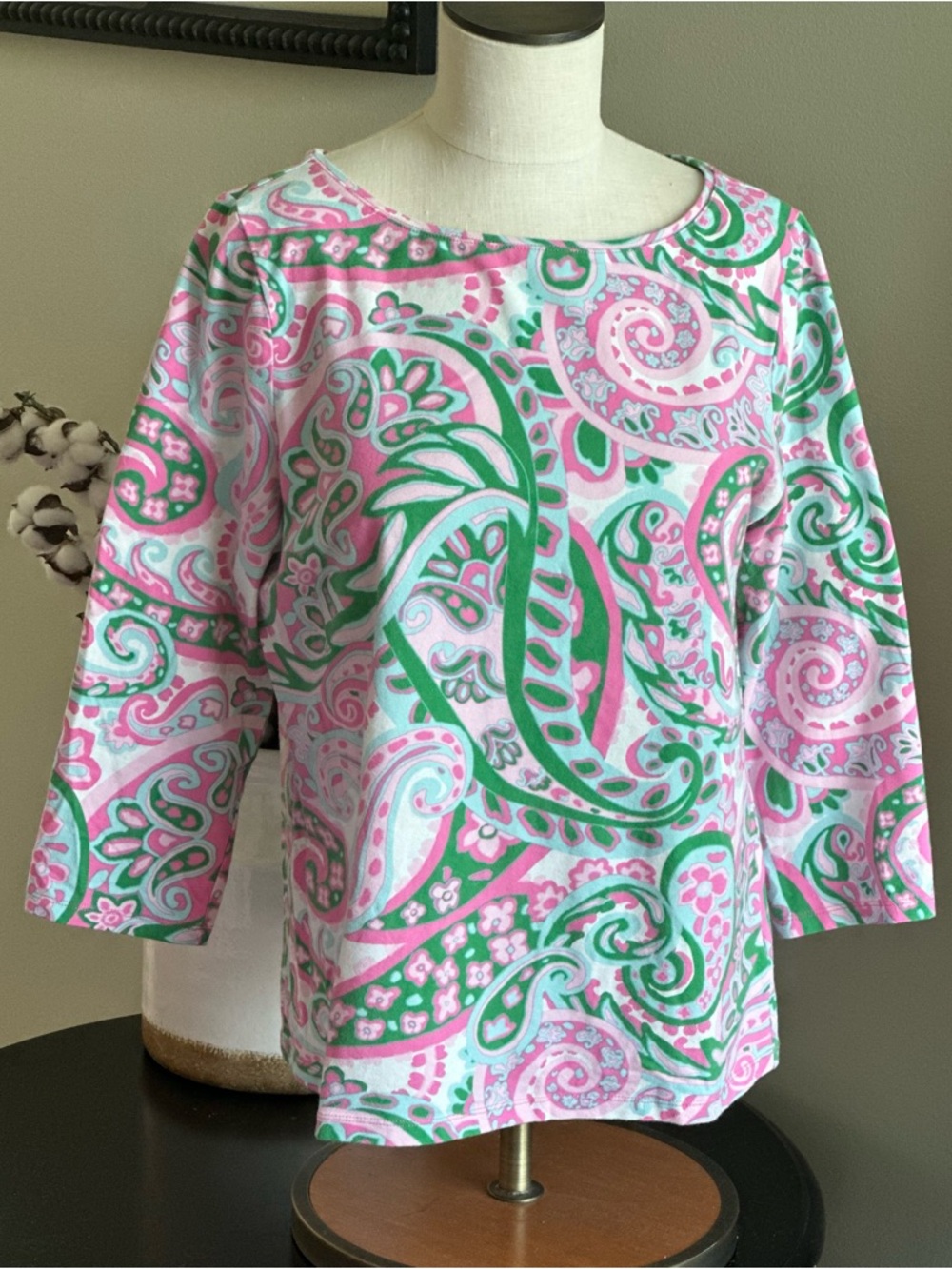 Talbots Pink and Mint Paisley Tee
